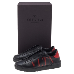 مملوكة مسبقًا Valentino Black/Red Leather Open VTLN Low Top Sneakers Size 40
