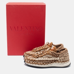 مملوكة مسبقًا Valentino Dark Tan/Beige Crochet Fabric Sneakers Size 43