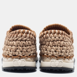 مملوكة مسبقًا Valentino Dark Tan/Beige Crochet Fabric Sneakers Size 43