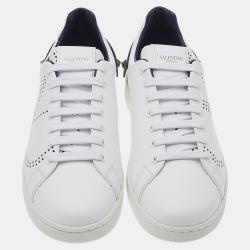 مملوكة مسبقًا Valentino White/Black Leather Backnet Low Top Sneakers Size EU 42