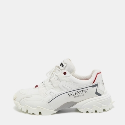 Pre Owned Valentino White Leather and Canvas Climbers Vlogo Sneakers Size 42.5