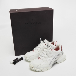 Pre Owned Valentino White Leather and Canvas Climbers Vlogo Sneakers Size 42.5