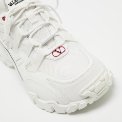 Pre Owned Valentino White Leather and Canvas Climbers Vlogo Sneakers Size 42.5