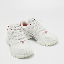 Pre Owned Valentino White Leather and Canvas Climbers Vlogo Sneakers Size 42.5