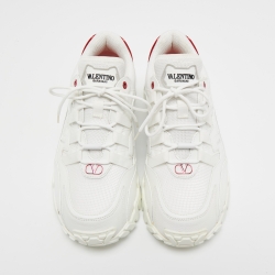 Pre Owned Valentino White Leather and Canvas Climbers Vlogo Sneakers Size 42.5