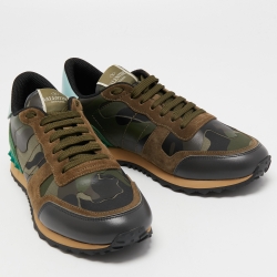 Valentino Multicolor Camo Print Canvas, Leather and Suede Rockrunner Sneakers Size 41