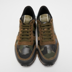 Valentino Multicolor Camo Print Canvas, Leather and Suede Rockrunner Sneakers Size 41