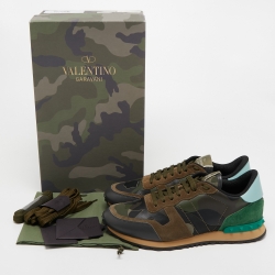 Valentino Multicolor Camo Print Canvas, Leather and Suede Rockrunner Sneakers Size 41