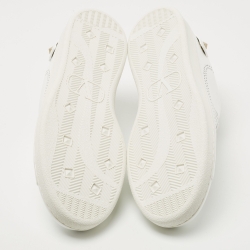 Pre Owned Valentino White Perforated Leather Backnet Rockstud Low Top Sneakers Size 42