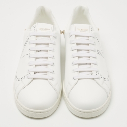 Pre Owned Valentino White Perforated Leather Backnet Rockstud Low Top Sneakers Size 42