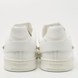 Pre Owned Valentino White Perforated Leather Backnet Rockstud Low Top Sneakers Size 42