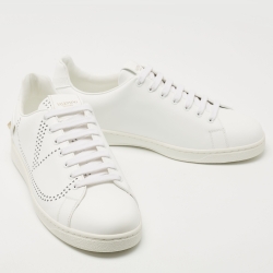 Pre Owned Valentino White Perforated Leather Backnet Rockstud Low Top Sneakers Size 42