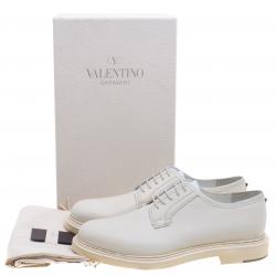 Pre Owned Valentino Off White Leather Lace Up Derby Size 44