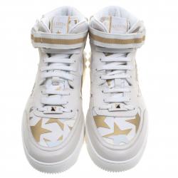 Pre Owned Valentino White Camouflage Canvas And Leather Rolling Rockstud High-Top Sneakers Size 43