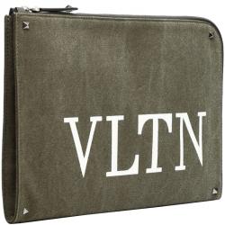 Pre Owned Valentino Olive Canvas VLTN Document Case