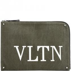Pre Owned Valentino Olive Canvas VLTN Document Case