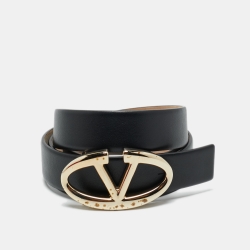 Valentino Black/Beige Leather VLogo Reversible Belt 95CM