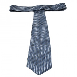 Pre Owned Valentino Blue Textured Silk Jacquard Traditional Tie 