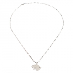 Pre Owned Valentino Panther Charm Silver Tone Chain Link Pendant Necklace 