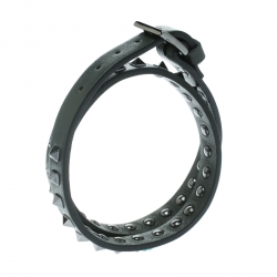 Valentino Rockstuds Army Green Leather Gunmetal Tone Double Wrap Bracelet