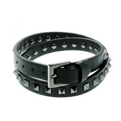 Valentino Rockstuds Army Green Leather Gunmetal Tone Double Wrap Bracelet