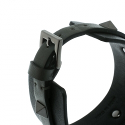 Valentino Large Rockstud Bi Color Olive Green Leather Gunmetal Tone Cuff Bracelet 