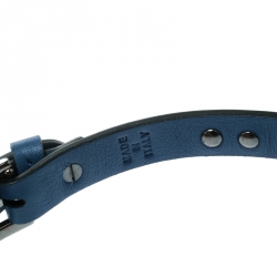 Pre Owned Valentino Rockstuds Blue Leather Gunmetal Tone Double Wrap Bracelet