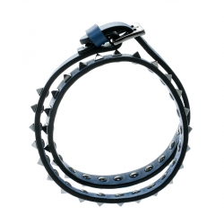 Pre Owned Valentino Rockstuds Blue Leather Gunmetal Tone Double Wrap Bracelet