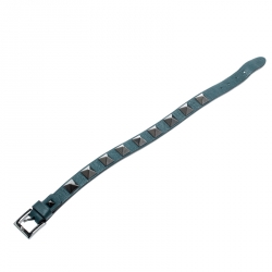 Pre Owned Valentino Rockstud Teal Blue Gunmetal Tone Leather Bracelet