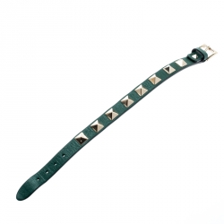 Pre Owned Valentino Rockstud Green Gold Tone Leather Bracelet