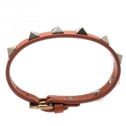 Pre Owned Valentino Rockstud Orange Leather Gold Tone Bracelet