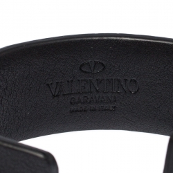 Pre Owned Valentino Rockstud Black Leather Open Cuff Bracelet