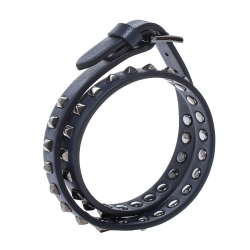Pre Owned Valentino Rockstud Navy Blue Leather Gunmetal Tone Double Wrap Bracelet