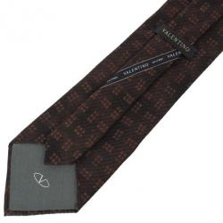 Pre Owned Valentino Brown Printed Silk Tie