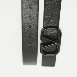 Valentino Black Leather VLogo Buckle Belt 100CM