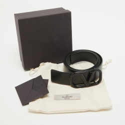 Valentino Black Leather VLogo Buckle Belt 100CM