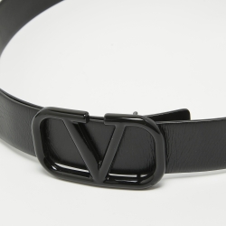 Valentino Black Leather VLogo Buckle Belt 100CM