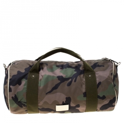 Valentino Green Camouflage Print Nylon Rockstud Duffle Bag
