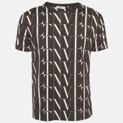 Pre Owned Valentino Monochrome Logo Print Jersey Crewneck T-Shirt M