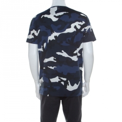 Pre Owned Valentino Navy Blue Camouflage Print Cotton Crew Neck T-Shirt L