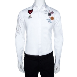 Pre Owned Valentino White Cotton Video Game Arcade Embellished Shirt M