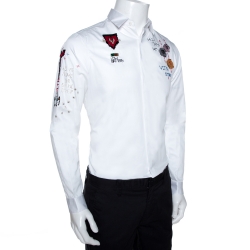 Pre Owned Valentino White Cotton Video Game Arcade Embellished Shirt M