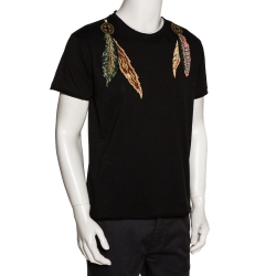 Pre Owned Valentino Black Cotton Charm Bead Embellished T Shirt M