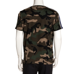 Pre Owned Valentino Green Cotton Camouflage Print Shoulder Stripe Detail T Shirt L