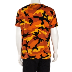 Pre Owned Valentino Orange Cotton Camouflage Print T Shirt M 