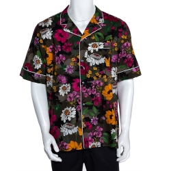 Valentino Multicolor Cotton Dew Camou Print Contrast Piping Detail Shirt XL