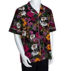 Valentino Multicolor Cotton Dew Camou Print Contrast Piping Detail Shirt XL