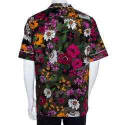 Valentino Multicolor Cotton Dew Camou Print Contrast Piping Detail Shirt XL