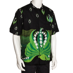 Valentino Black & Green Cotton Lily V Short Sleeve Shirt XL
