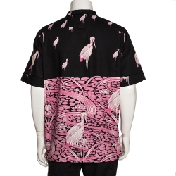 Pre Owned Valentino Black & Pink Cotton Japanese Pond Print Short Sleeve Shirt XL